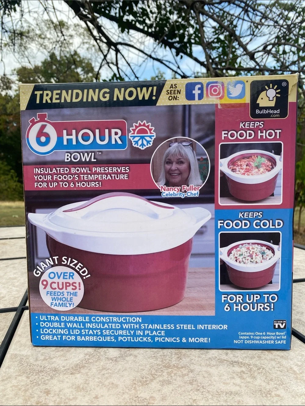 BulbHead 6-Hour Thermal Insulated Serving Bowl 9 Cups 2.25 Quarts - Red